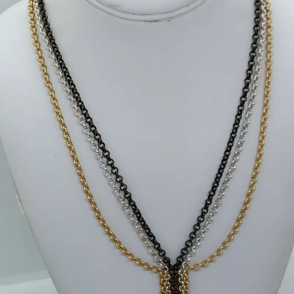 Mixed metal Y drop necklace fringe‎